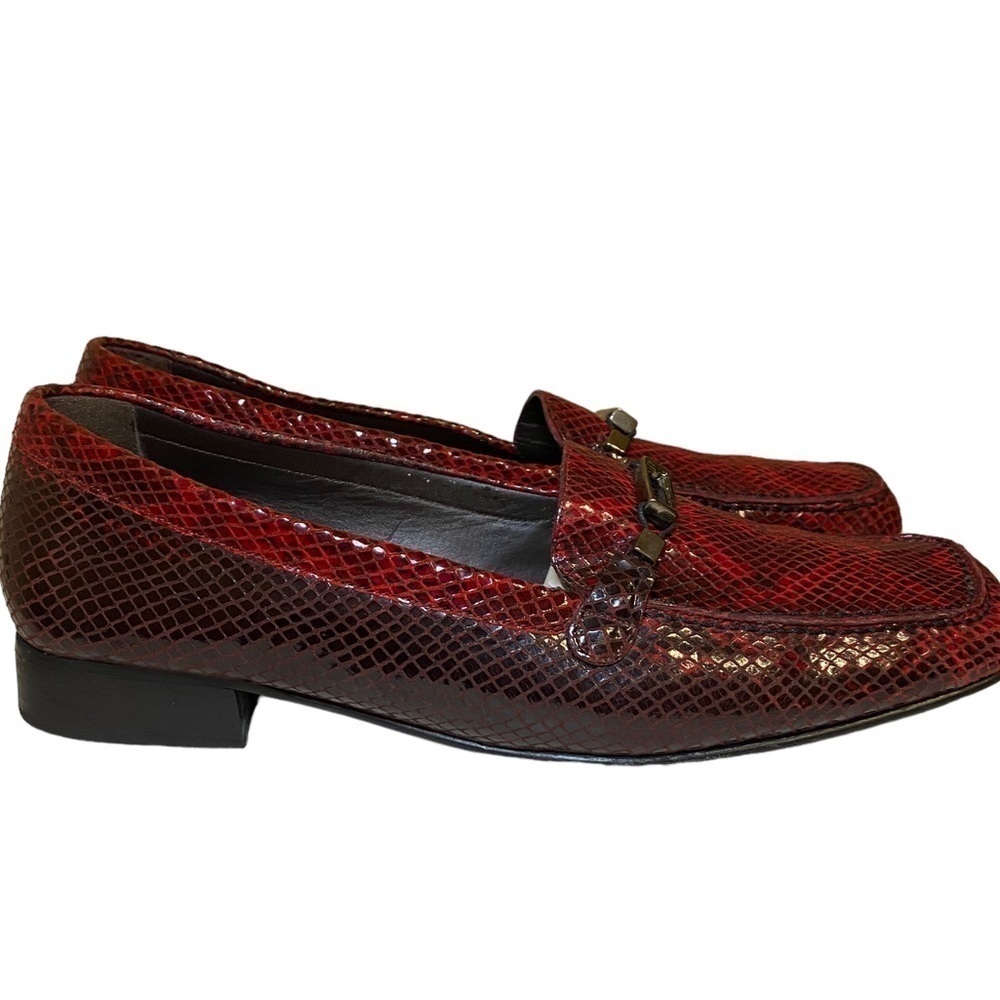 STUART Weitzman Red snake skin embossed loafers size 10